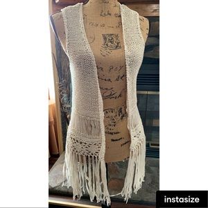 Cream Fringe Knit Vest